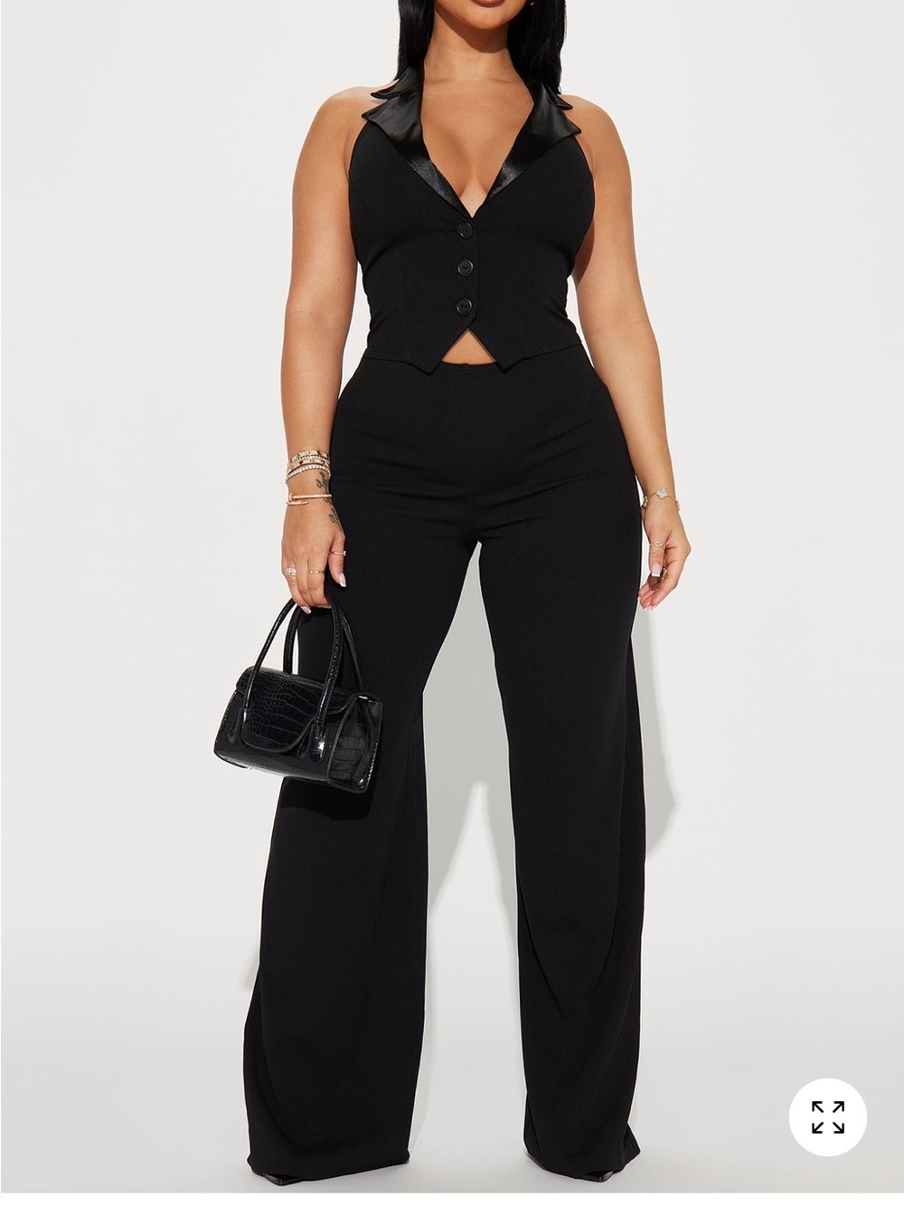 Fashion Nova Black Women's Vest with Satin Trim Jumpsuit Size M